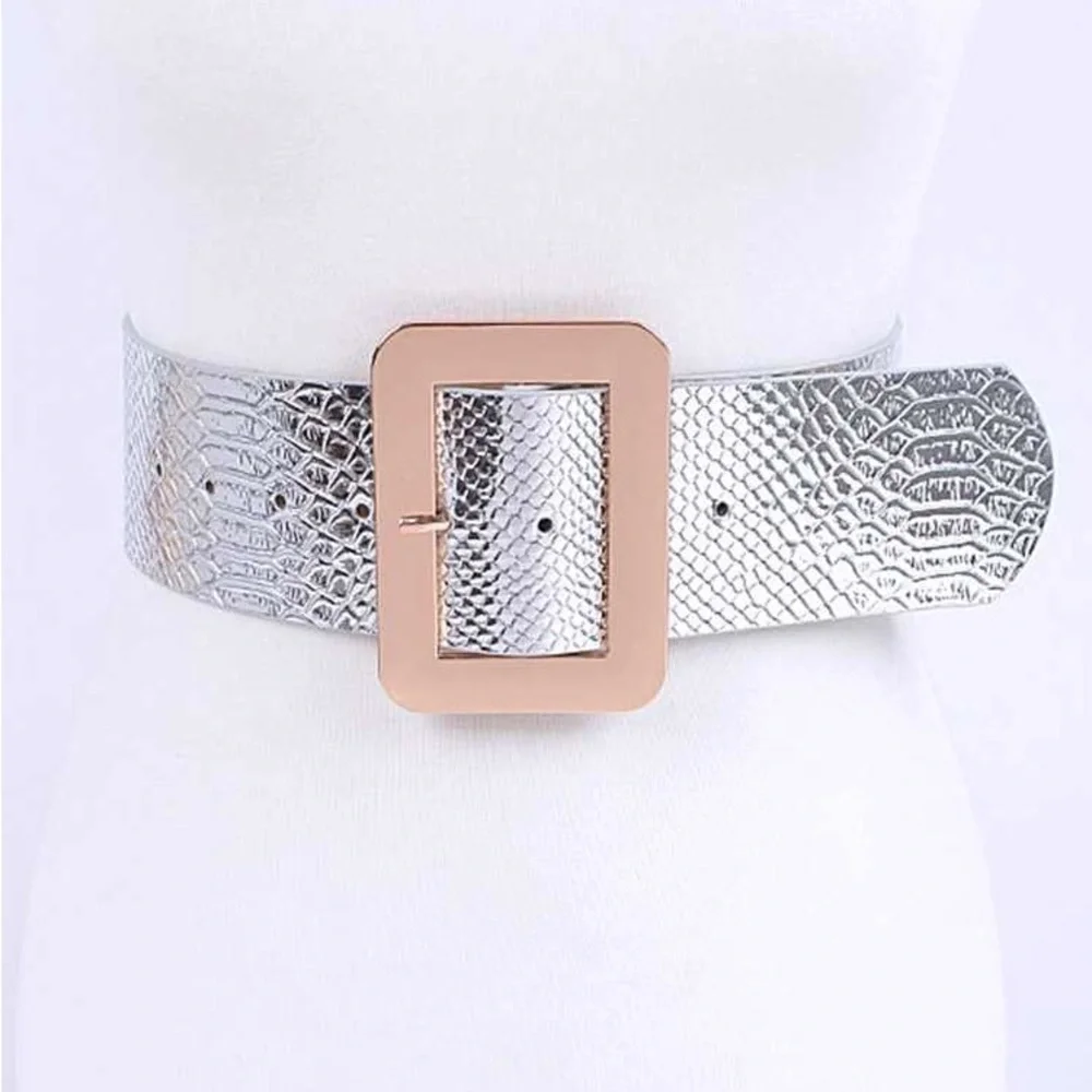 Rainbow Metallic Vegan Snakeskin Leather Statement Belt